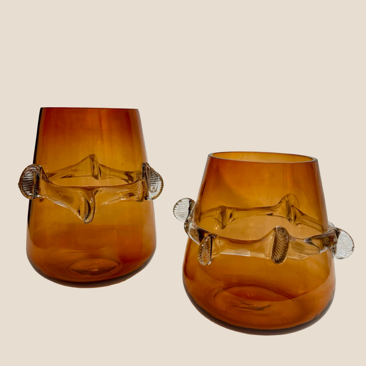 Crested Amber Glass Vase & Votive