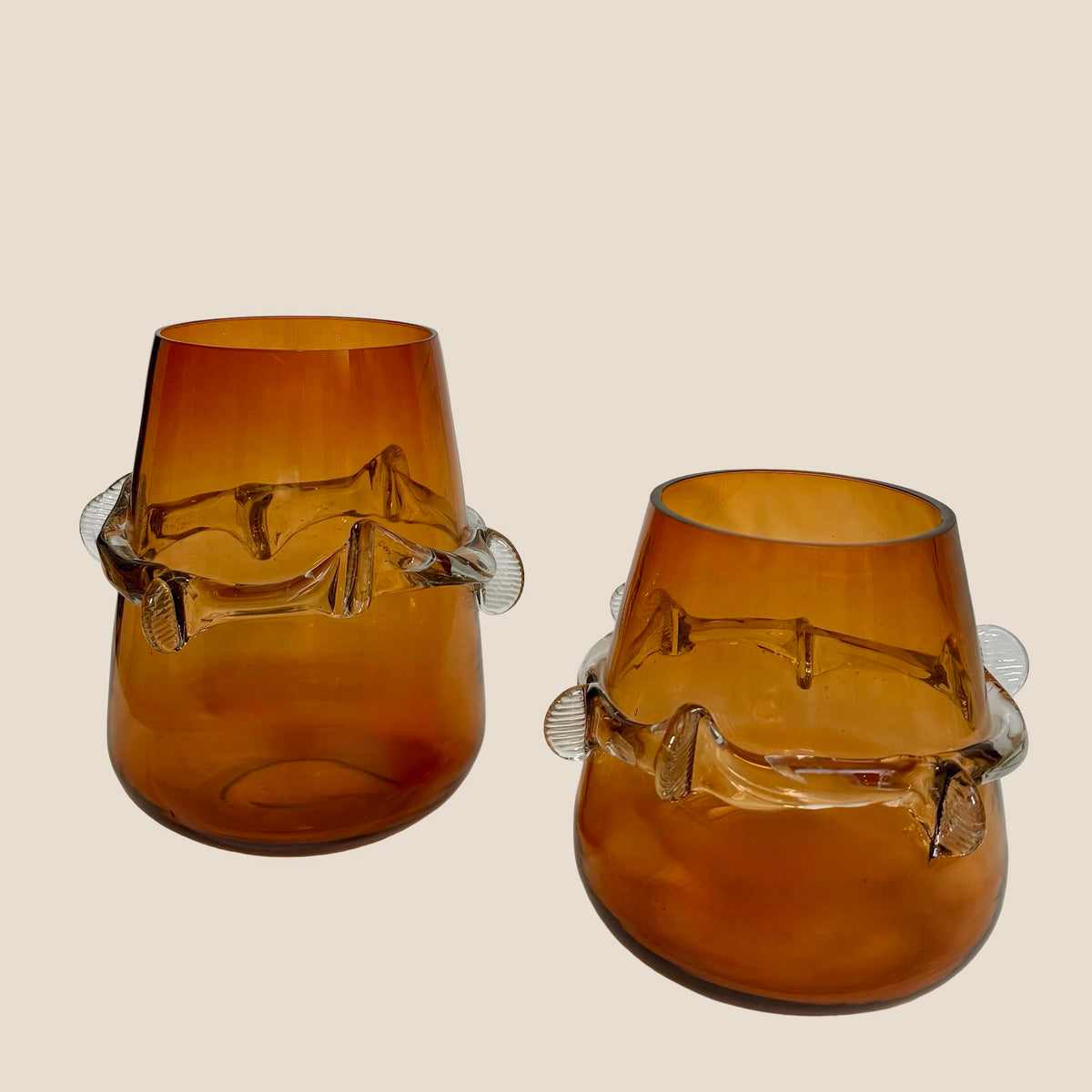 Crested Amber Glass Vase & Votive