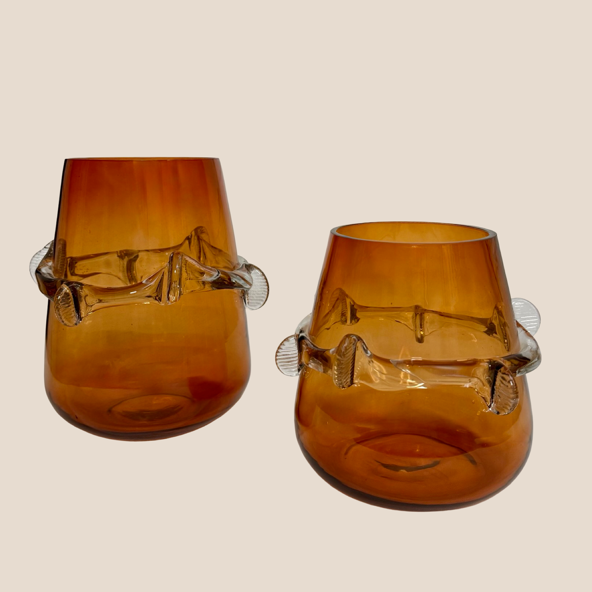 Crested Amber Glass Vase & Votive