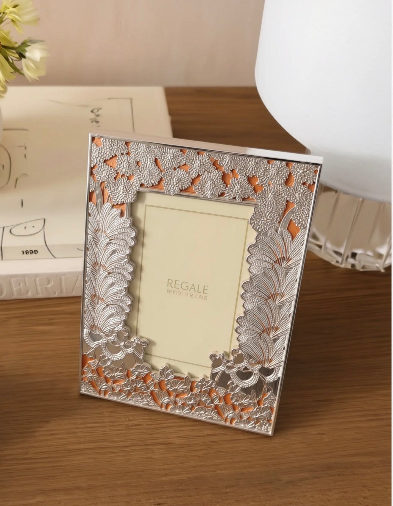 Silver-Plated Nandi Bull Brass Frame - Orange