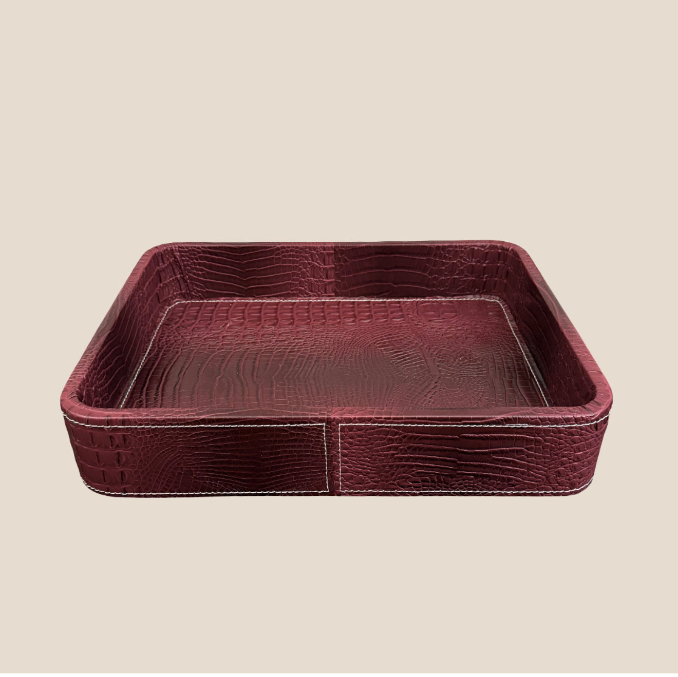 Croco Leather Tray - Maroon