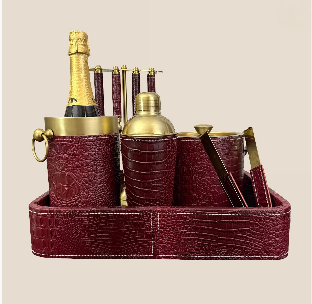 Croco Leather Complete Bar Set - Maroon