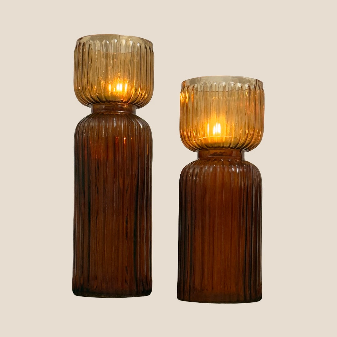 Zeba Candle Stand -  Smoked Topaz - Set of 2