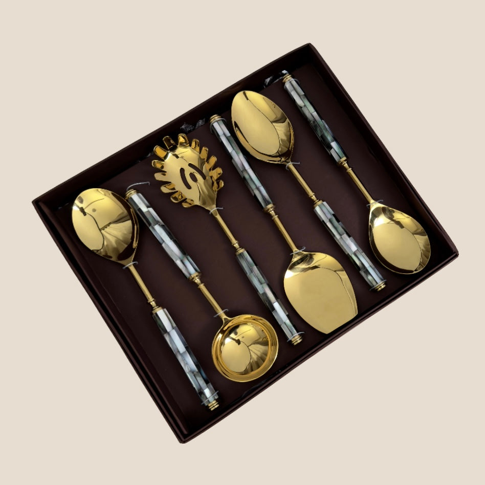 Mother of Pearl Serving Set - Gold