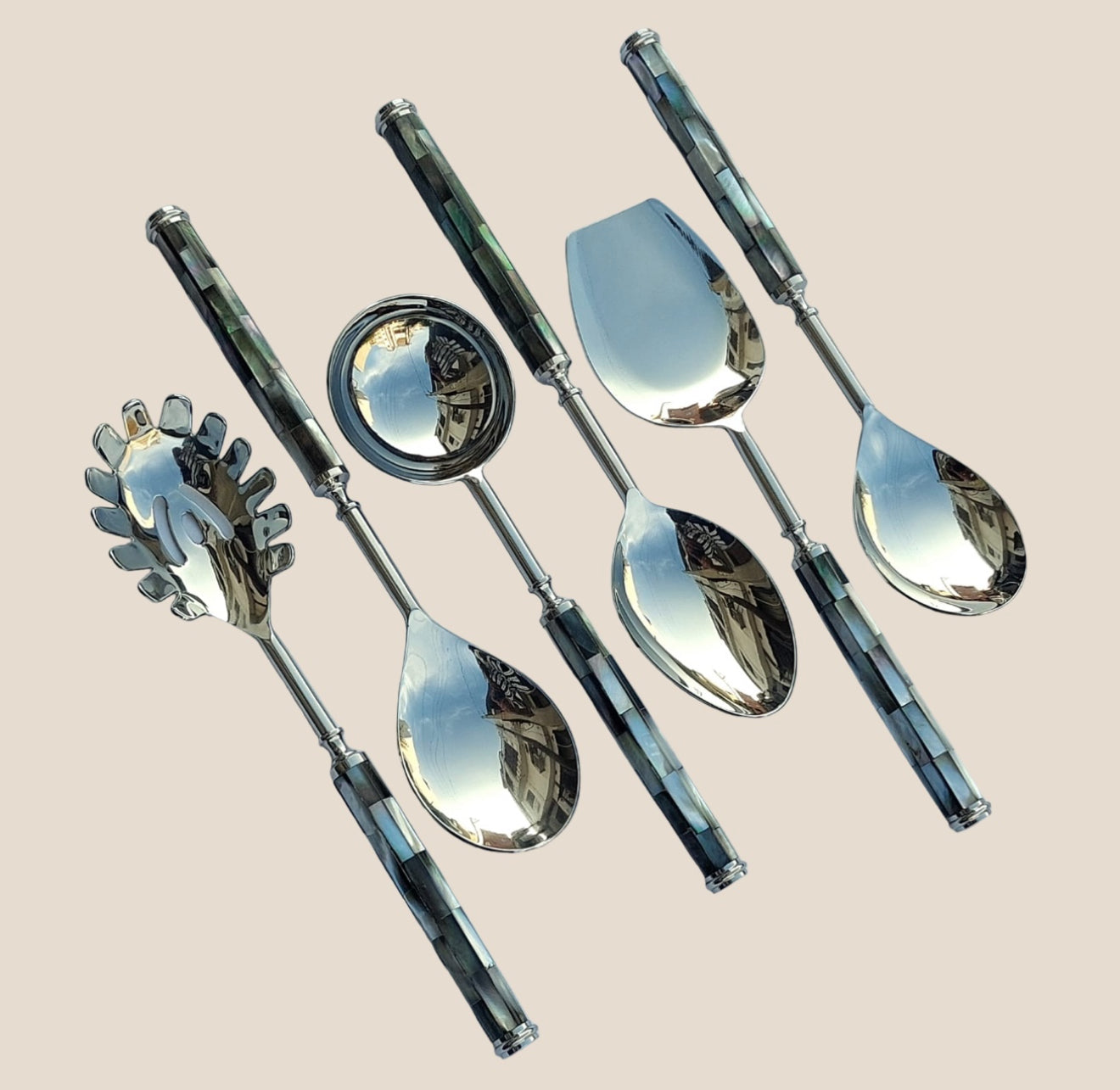 Mother of Pearl Serving Set - Nickel