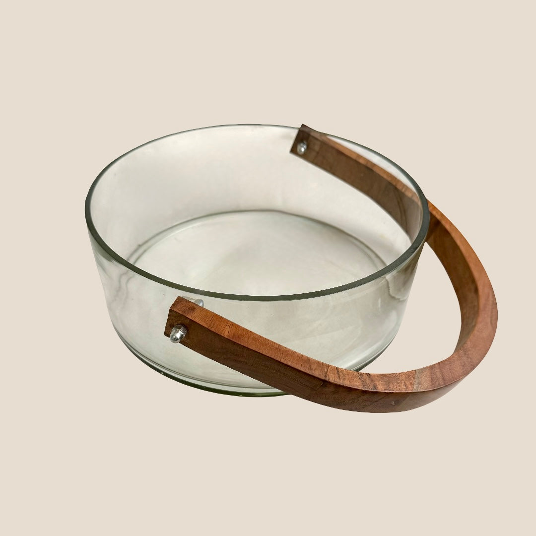 FUSION GLASS BOWL WITH WOODEN HANDLE