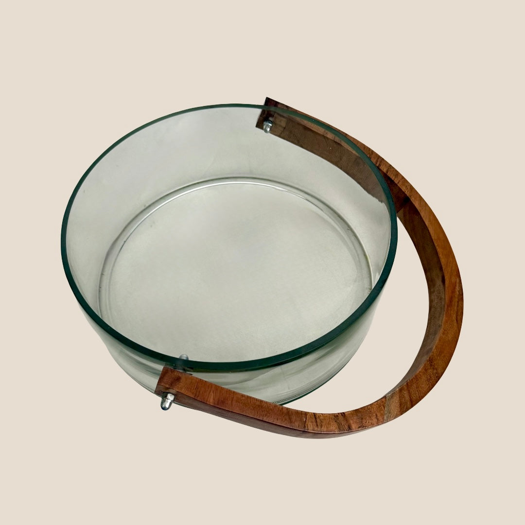 FUSION GLASS BOWL WITH WOODEN HANDLE