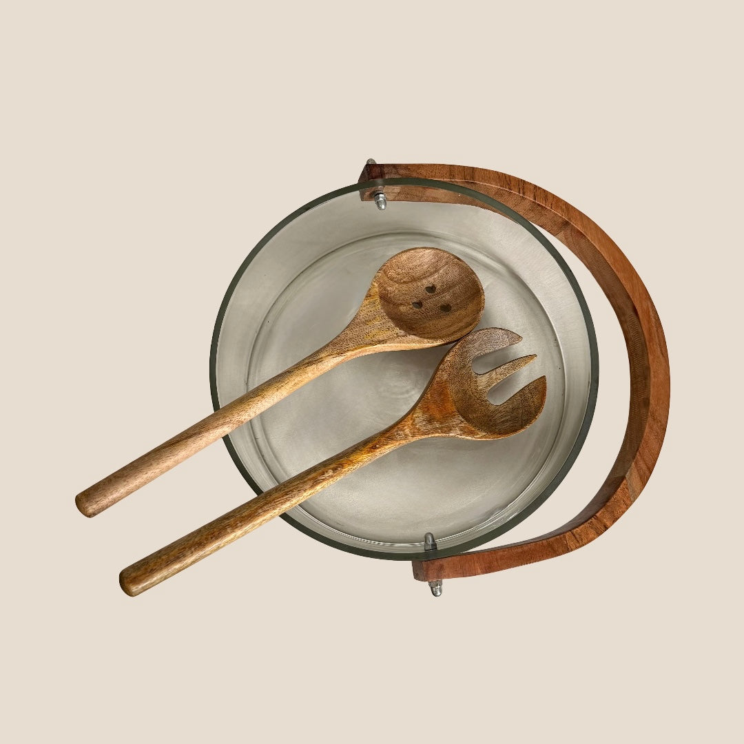 FUSION GLASS BOWL WITH WOODEN HANDLE