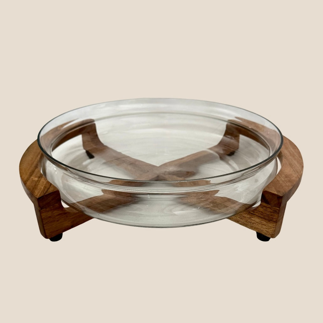 FUSION GLASS BOWL WITH WOODEN STAND