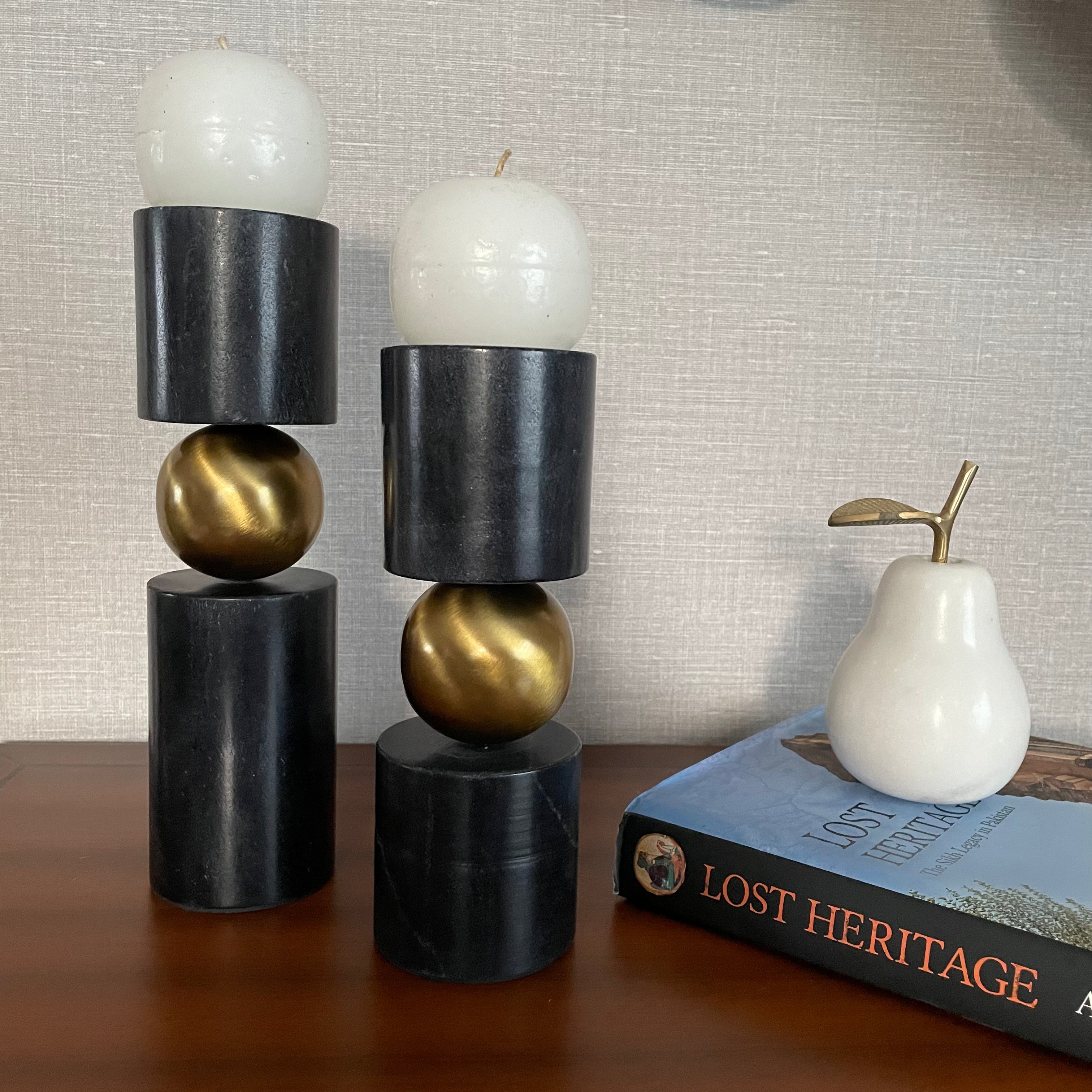 Luxe Black Marble Candles Stands