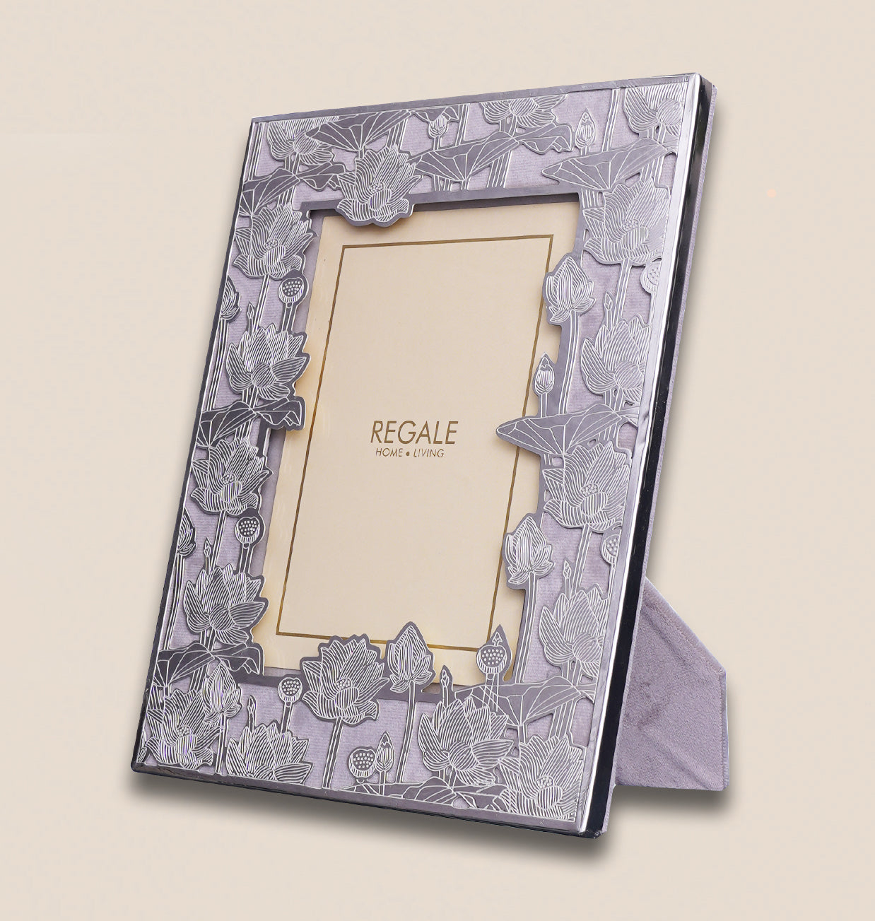 Silver Plated Lotus bloom Photoframe - Beige