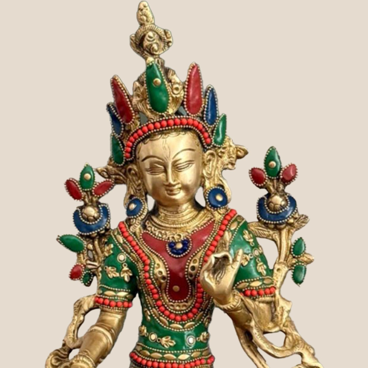 Tara Devi Brass Sculpture with Stonework
