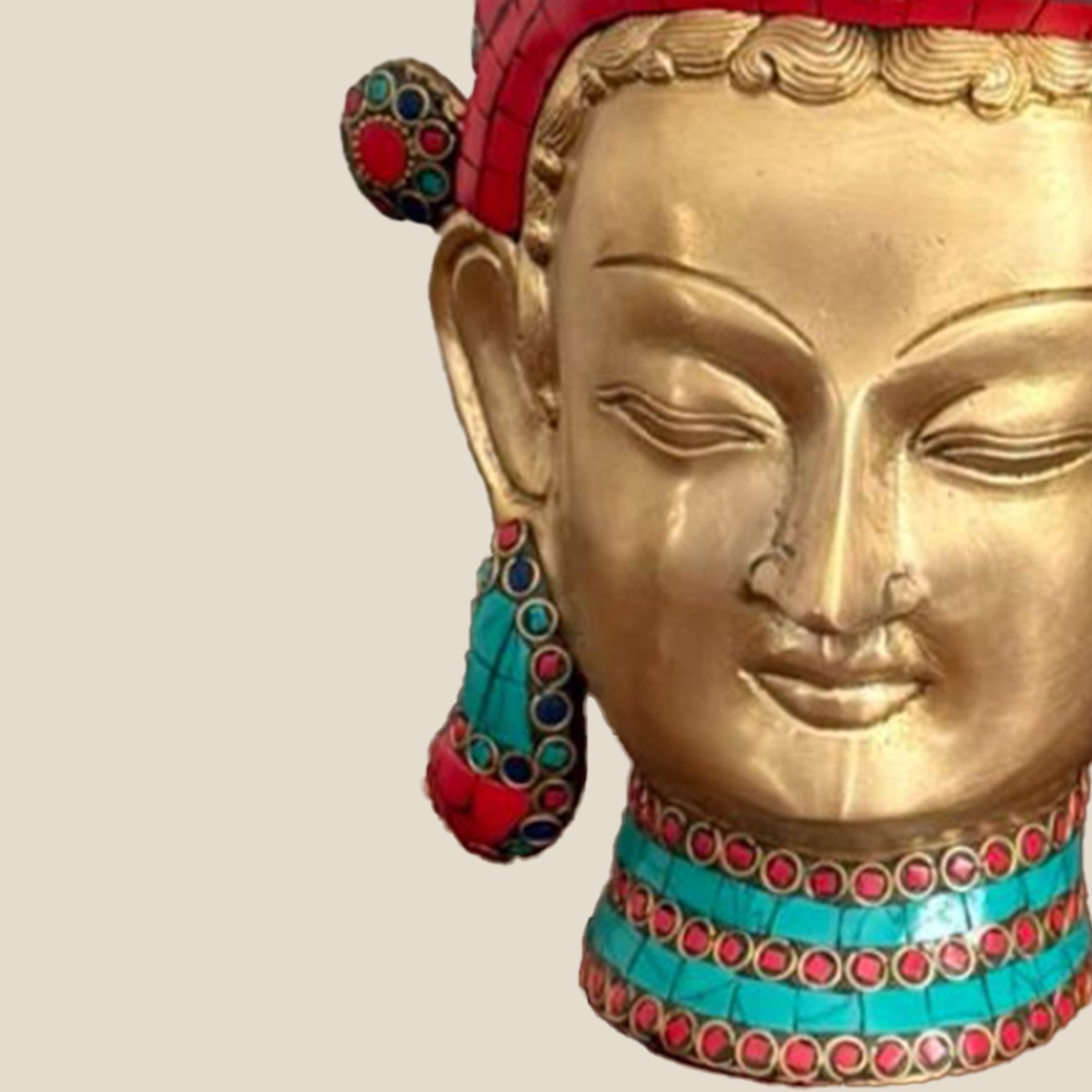 Tara Devi Brass Bust with Stonework