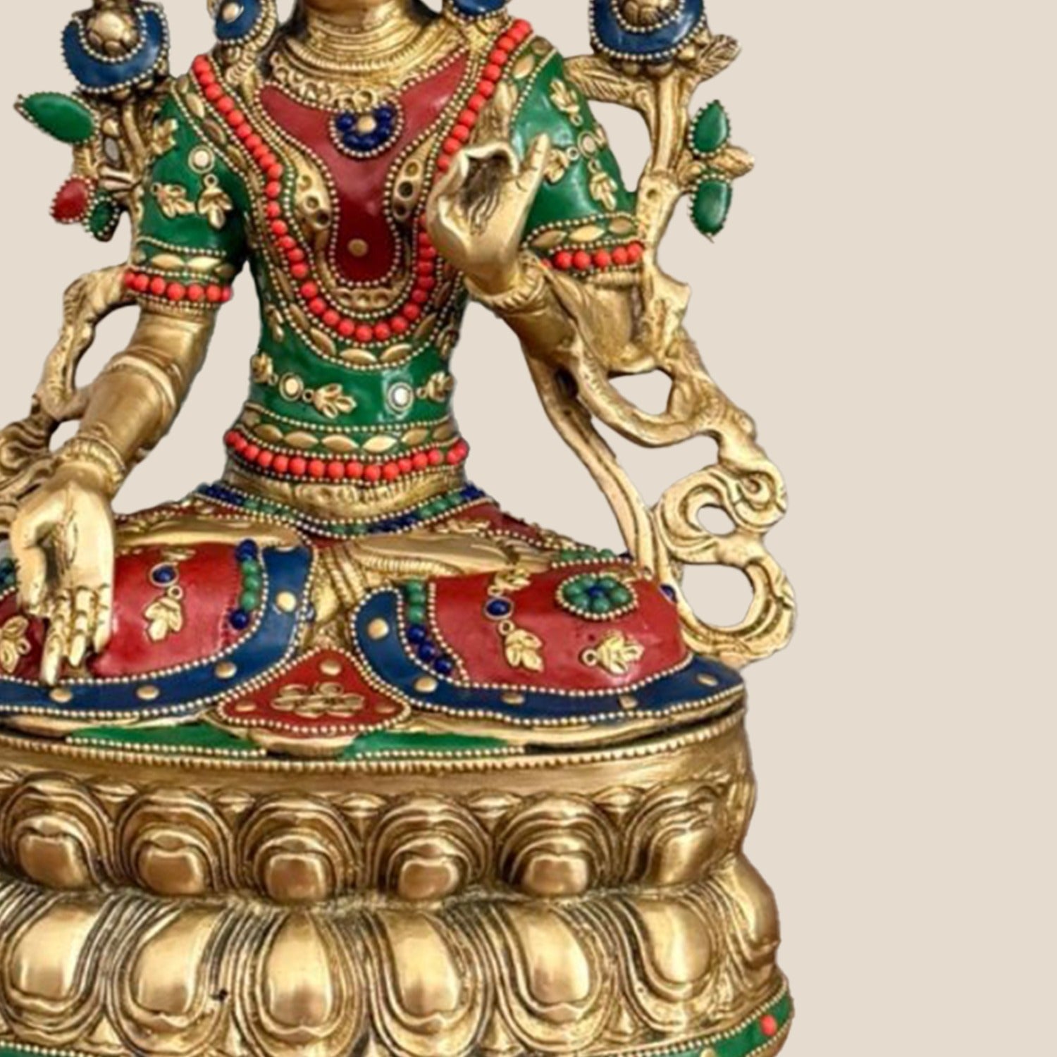 Tara Devi Brass Sculpture with Stonework