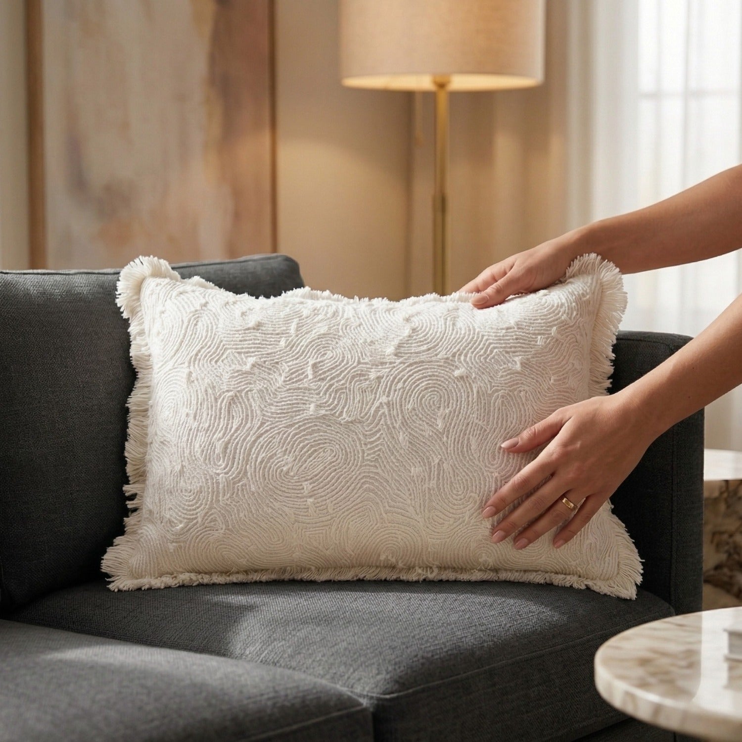 IVORY WHORL CUSHION COVER - RECTANGLE