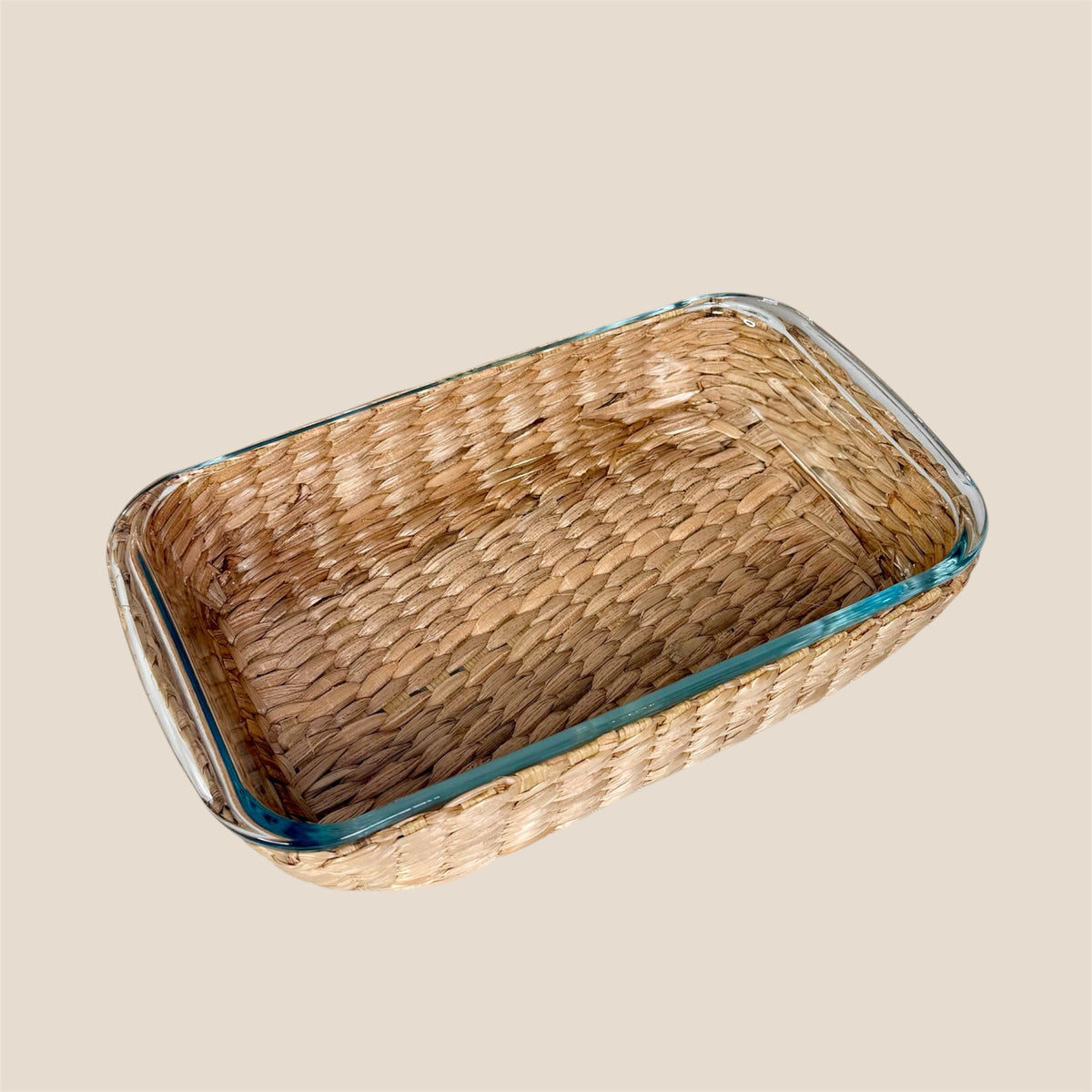 Borosilicate Glass & Cane Rectangle Dish Large