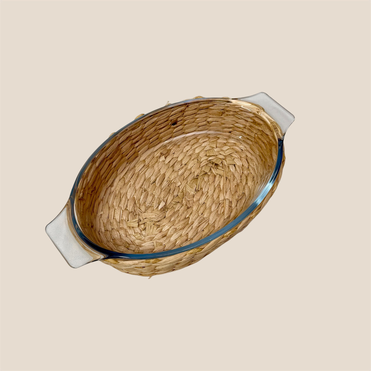 Borosilicate Glass & Cane Oval Dish - Small