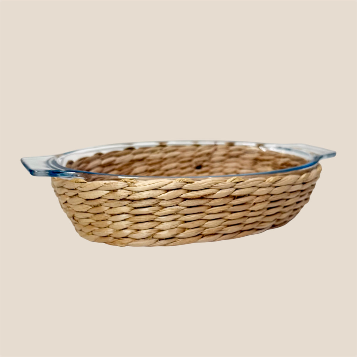 Borosilicate Glass & Cane Oval Dish - Small