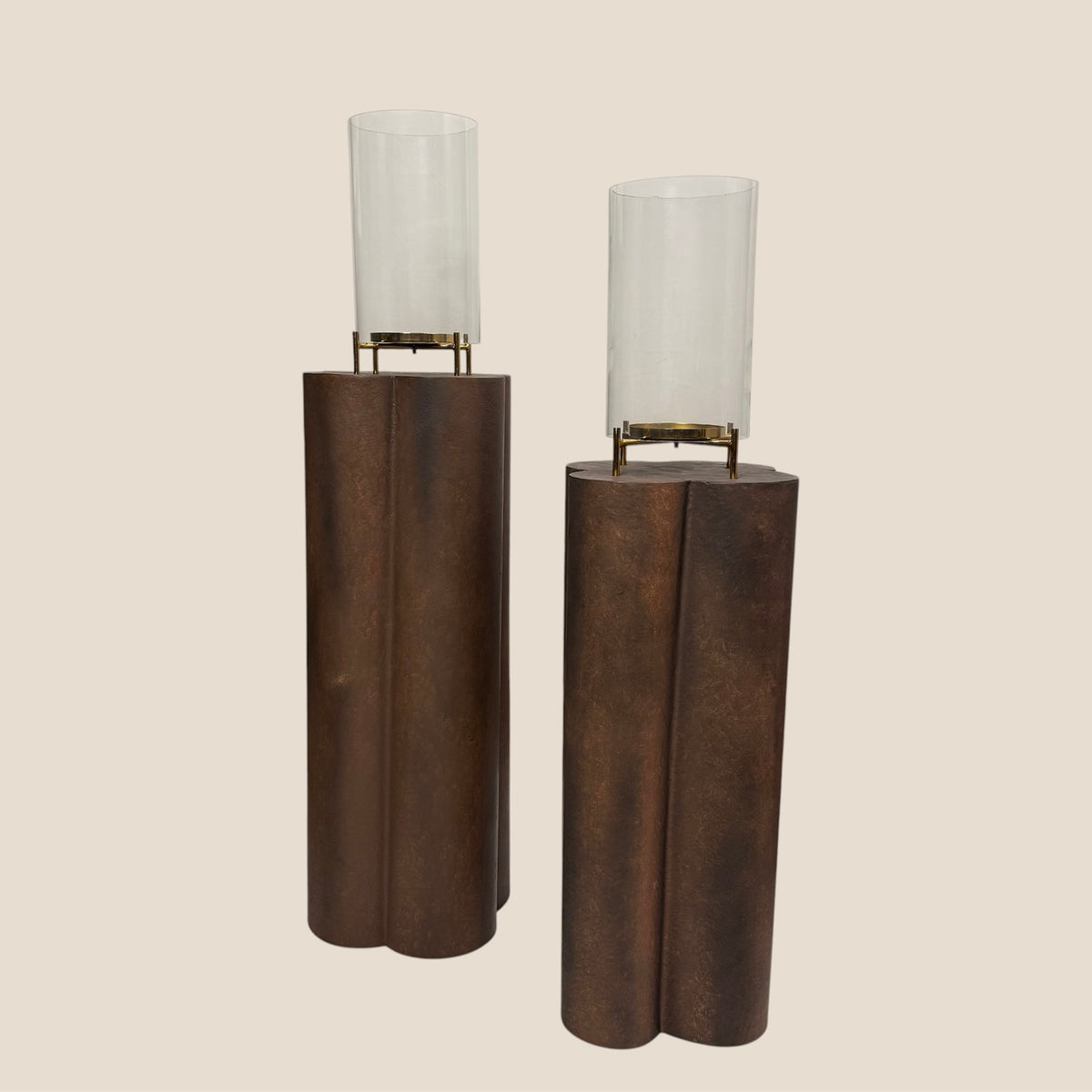 Obsidian Pillar Hurricane Pair – Brown Patina