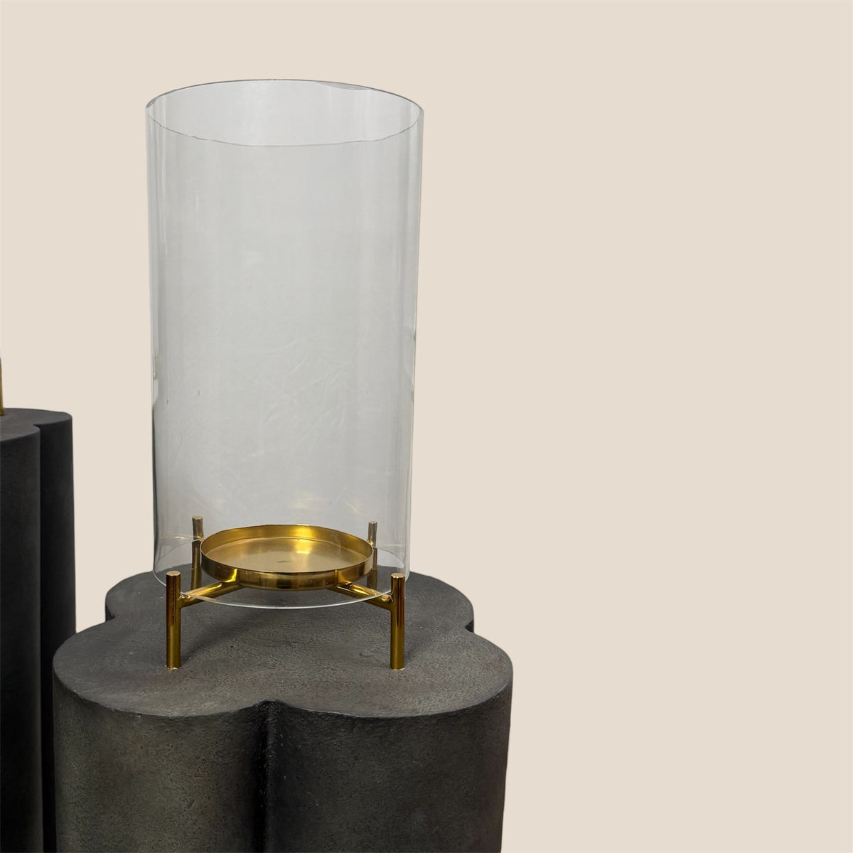 Obsidian Pillar Hurricane Pair – Green Patina