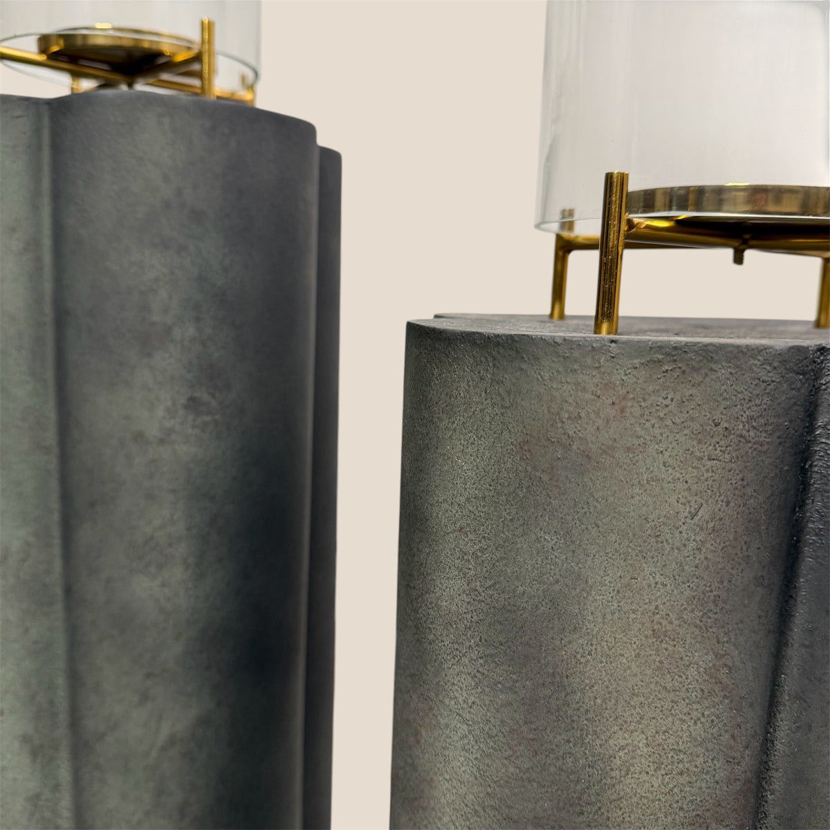 Obsidian Pillar Hurricane Pair – Green Patina