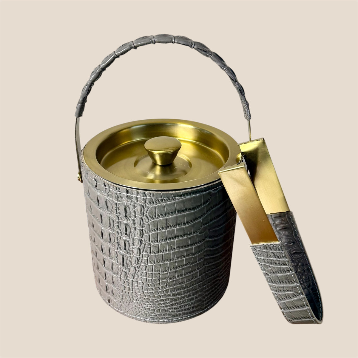 Ice Bucket with Tongs - Grey