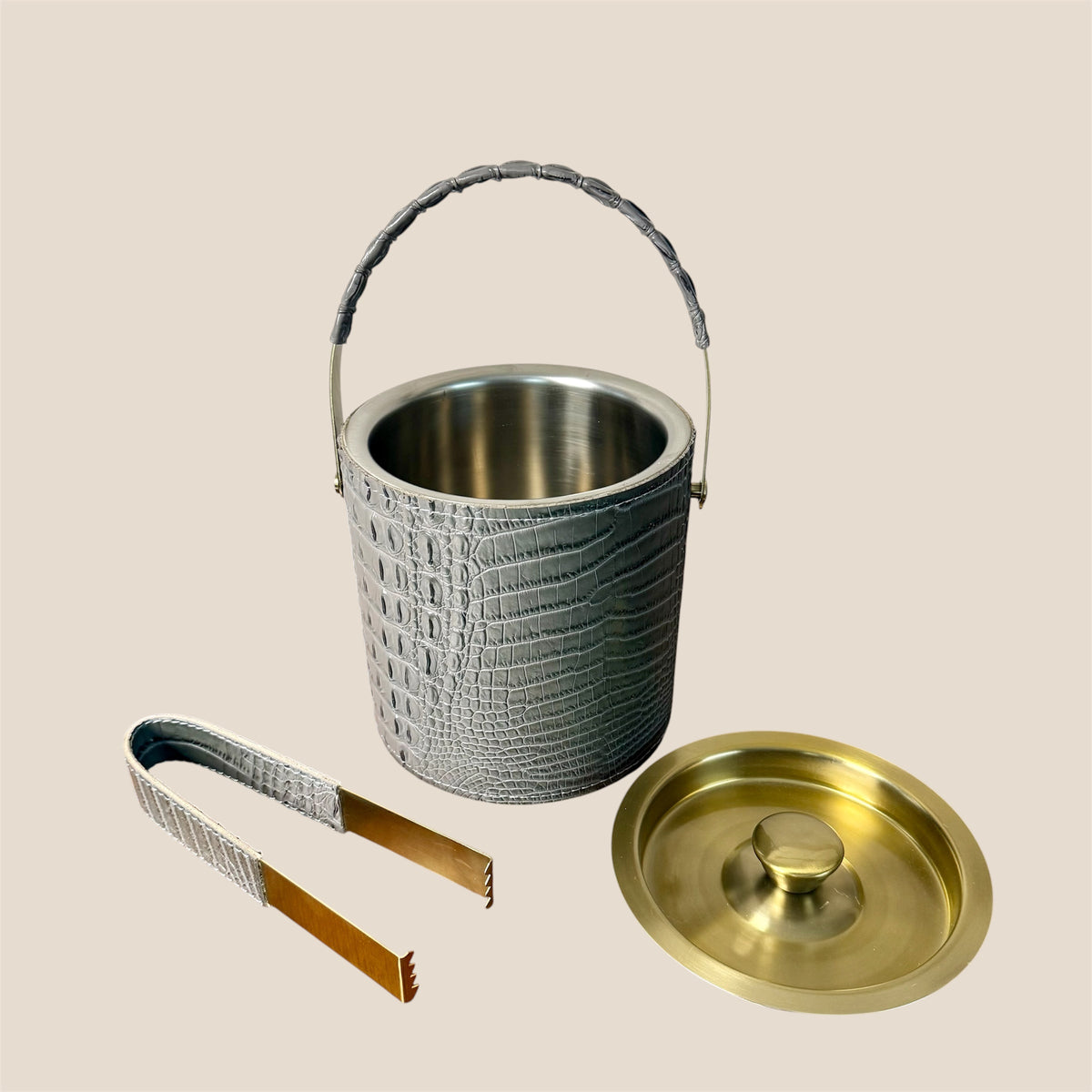 Ice Bucket with Tongs - Grey