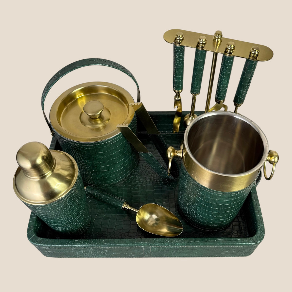 Croco Leather Complete Bar Set - Deep Green