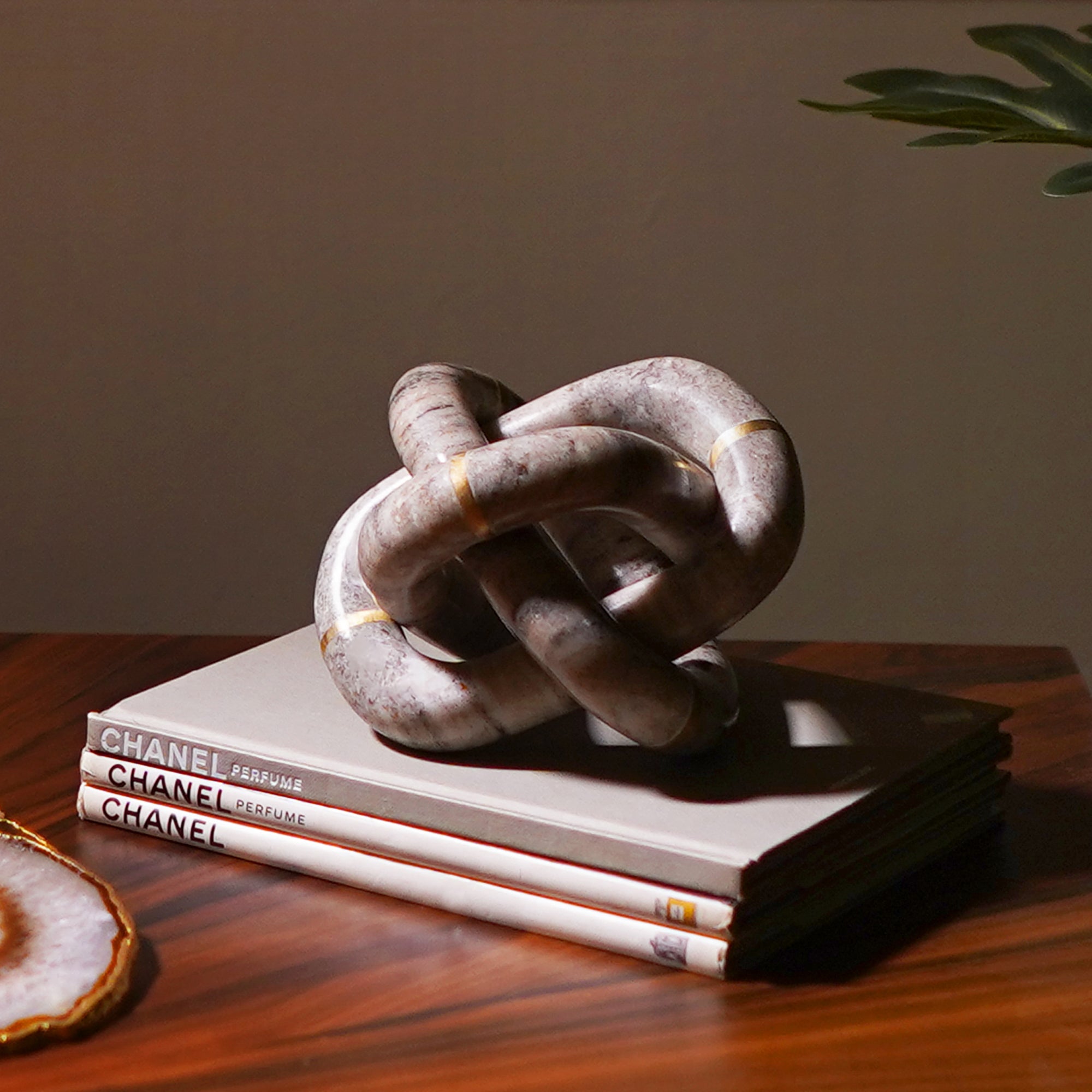 Beige Marble Knot with Brass Inlay