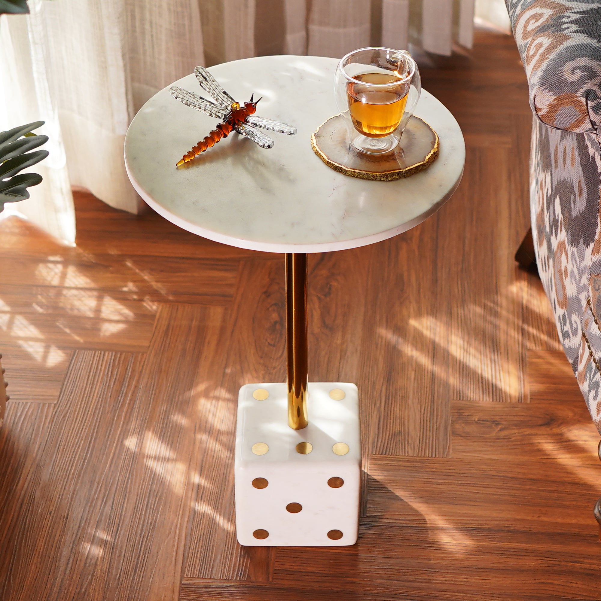 Dice Marble Accent Table