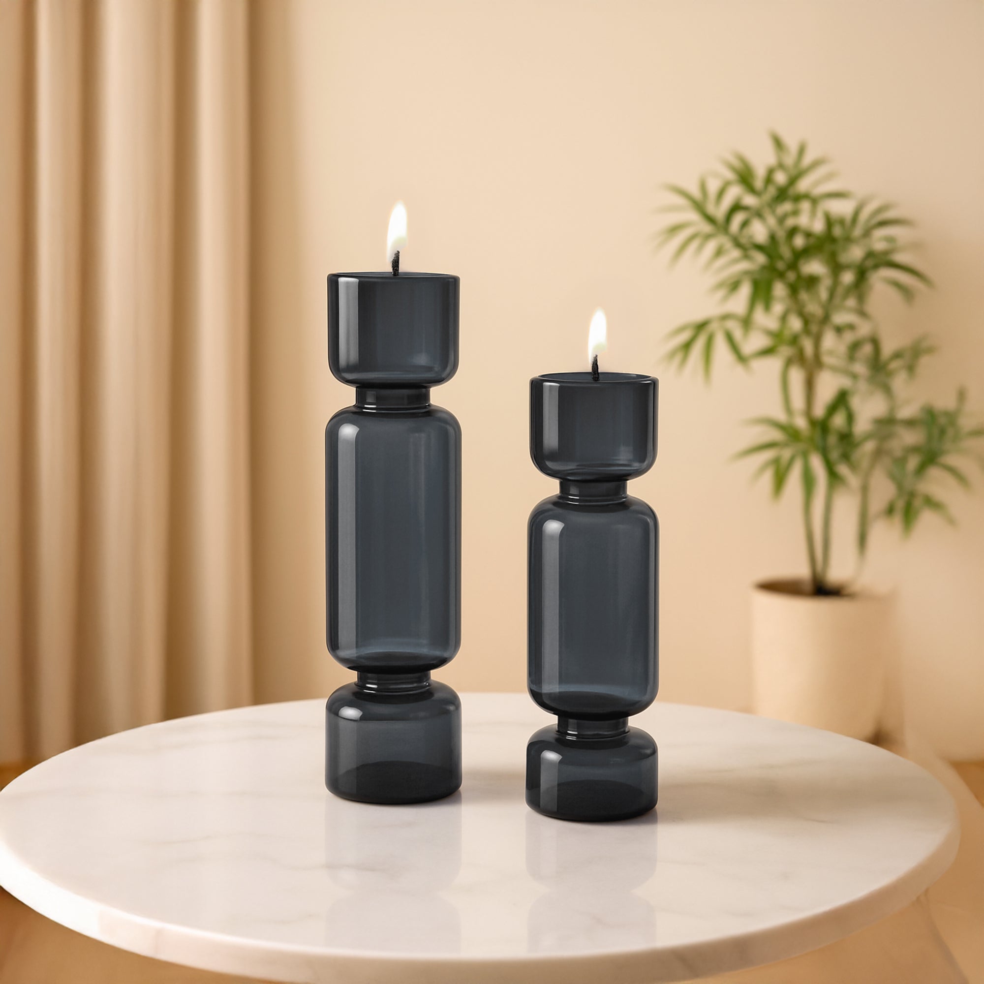 Pillar Glow Candle Stands - Smoky Grey - Set of 2
