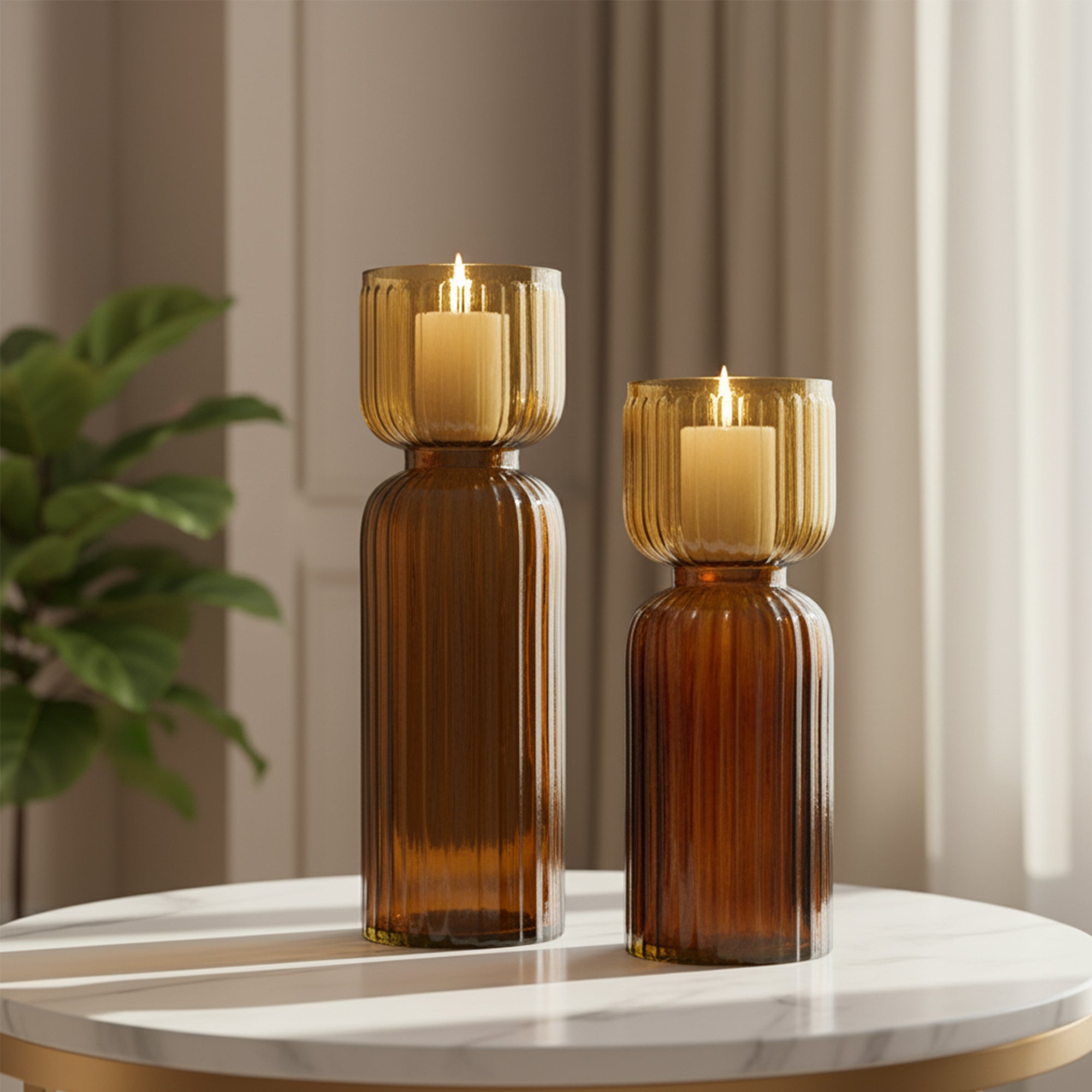 Zeba Candle Stand -  Smoked Topaz - Set of 2