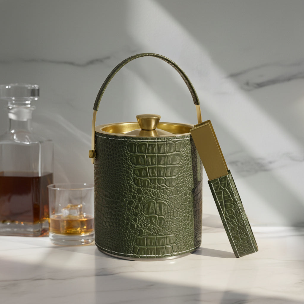 Ice Bucket with Tongs - Deep Green