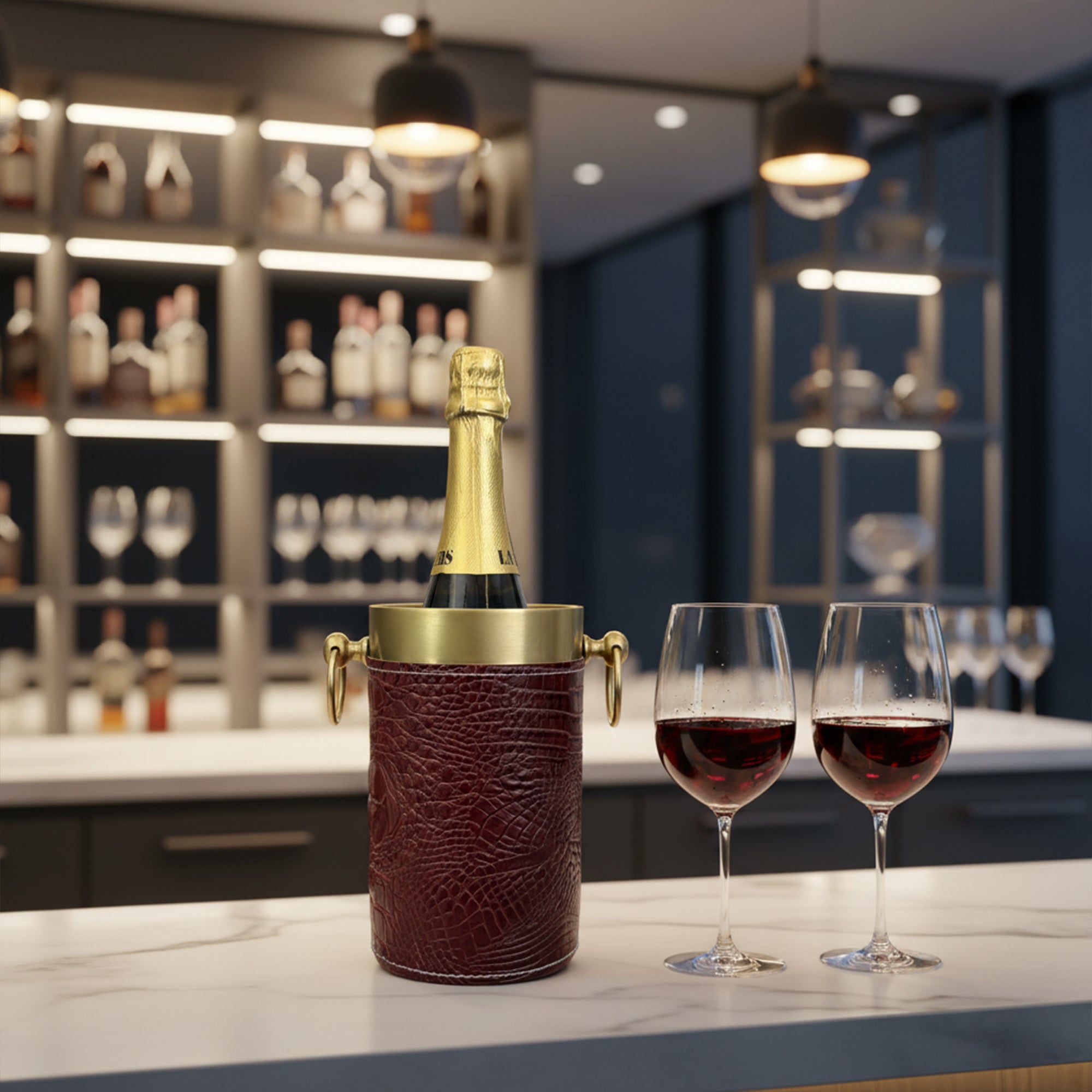 Croco Leather Wine Chiller _ Maroon