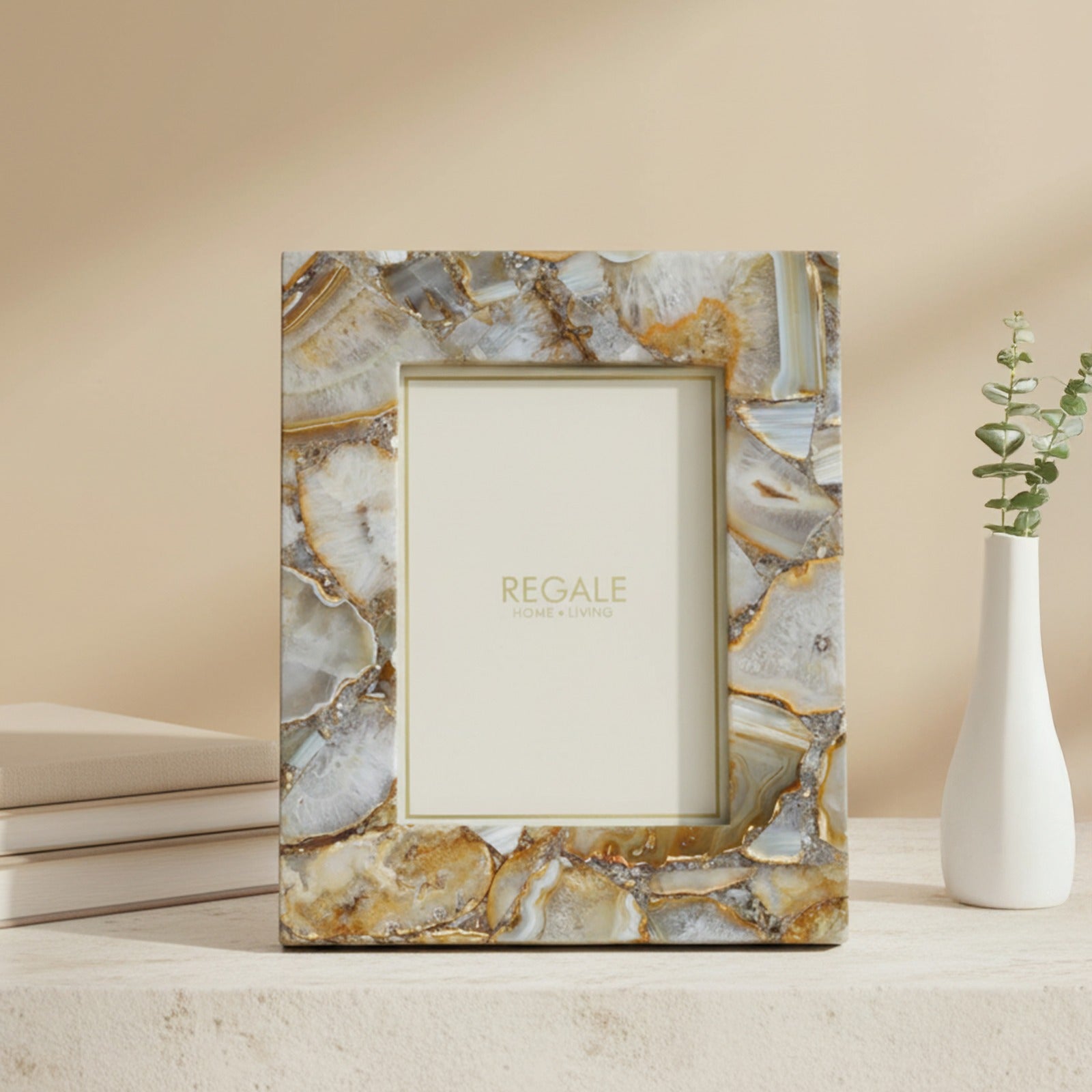 Golden Agate Stone Photo Frame