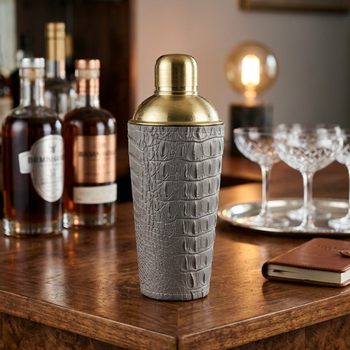 Croco Leather Cocktail Shaker - Grey