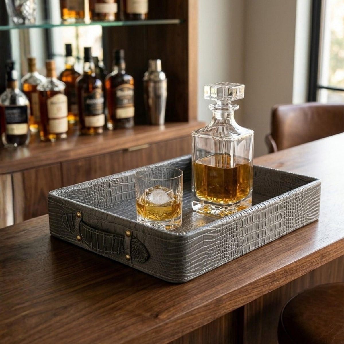 Croco Leather Tray - Grey