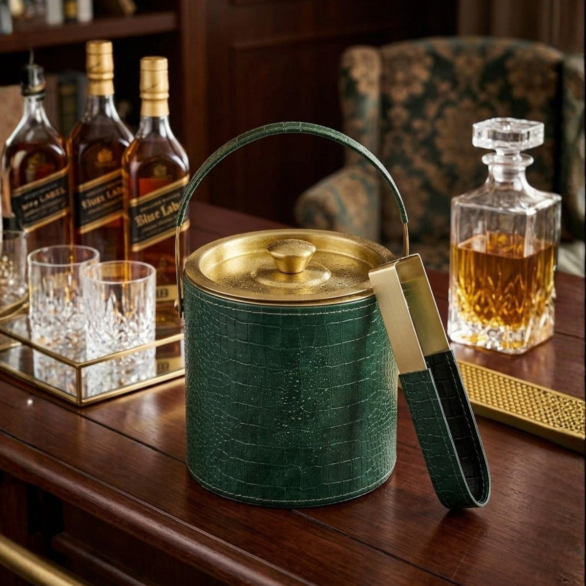 Ice Bucket with Tongs - Deep Green