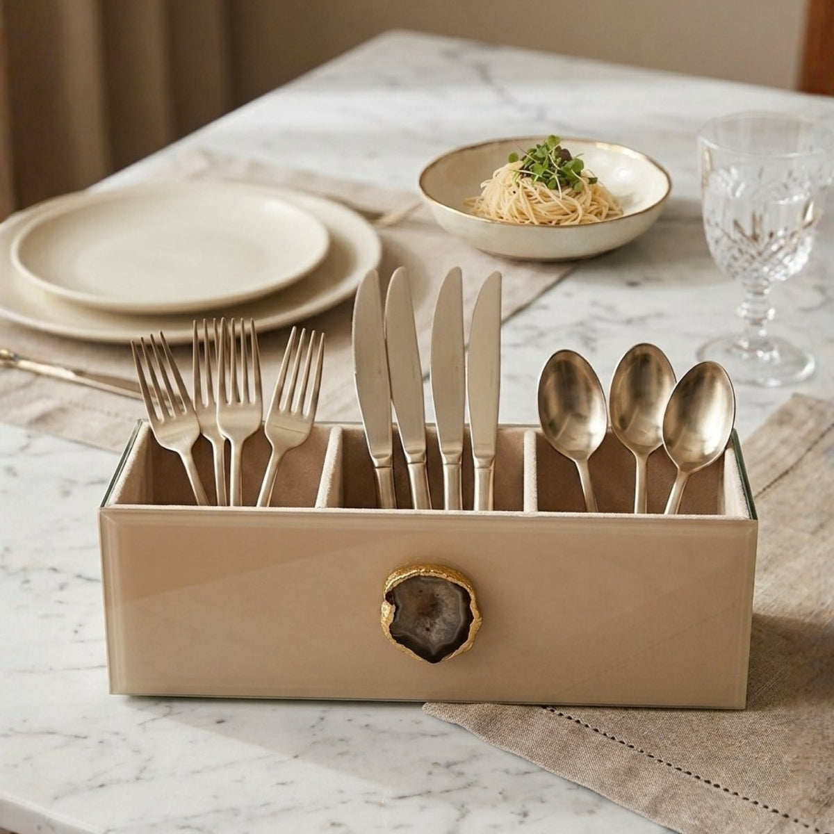 Agate Elegance Cutlery Organizer - BEIGE