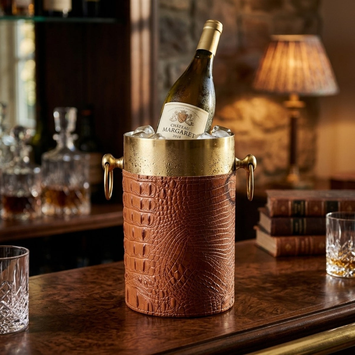 Croco Leather Wine Chiller - Tan