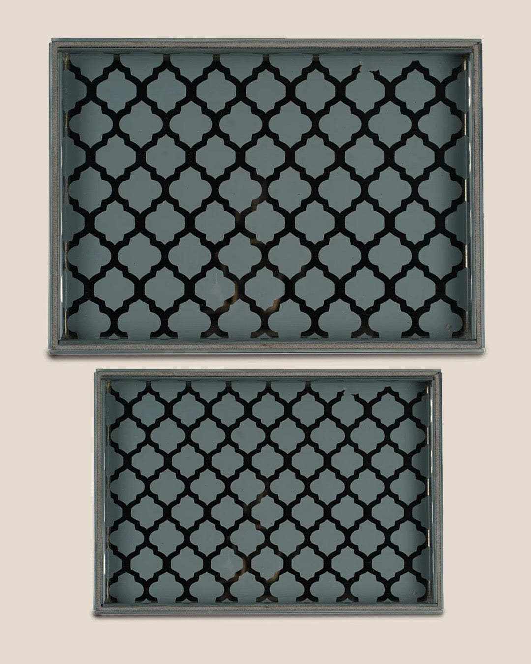 Moroccan Jaali Glass Tray - Large - Grey