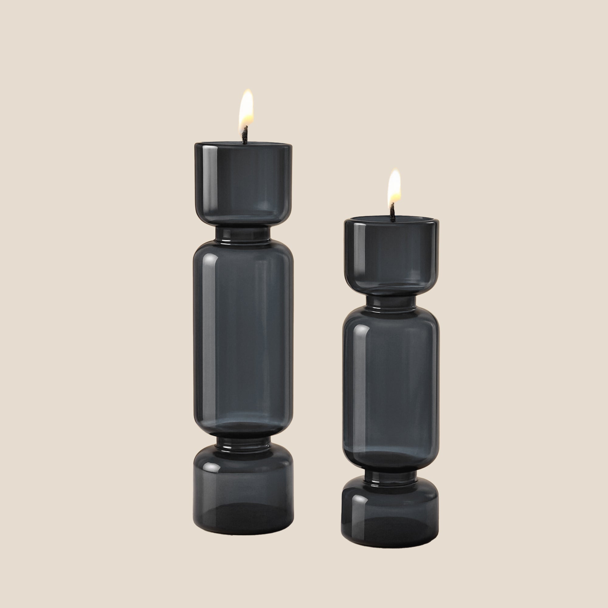 Pillar Glow Candle Stands - Smoky Grey - Set of 2