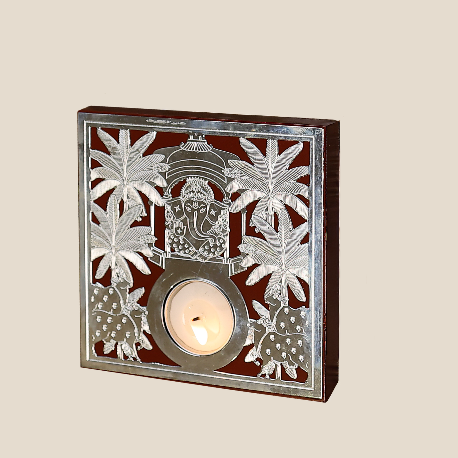 Nandi Ganesh Tealight Holder - Maroon