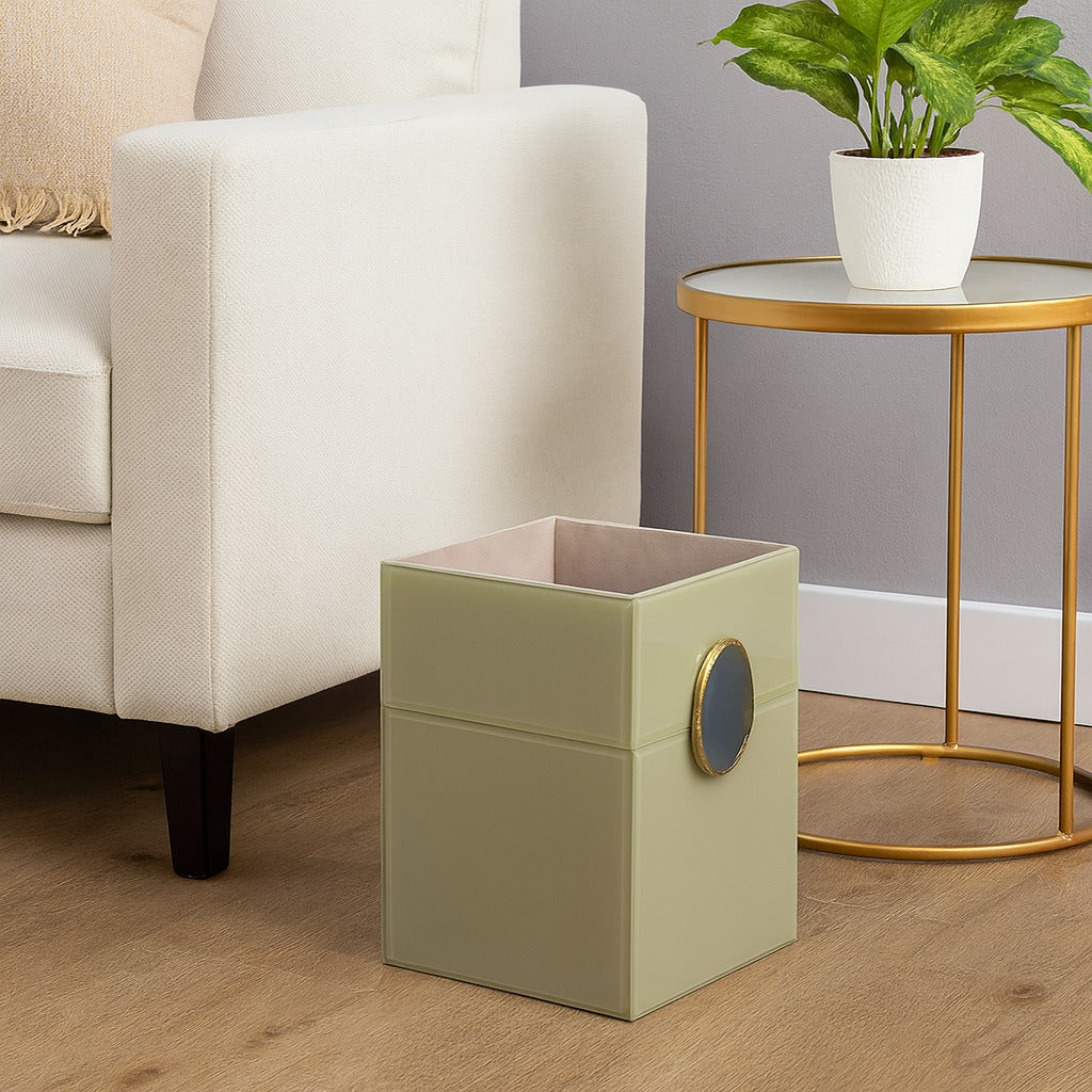 Beige Glass Bin with Agate Accent